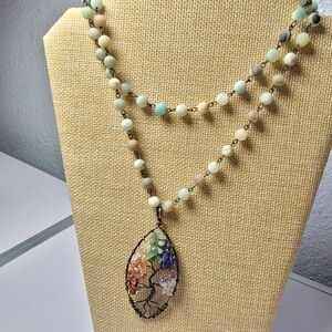 Multicolor Beaded Necklace with Tree of Life Pendant